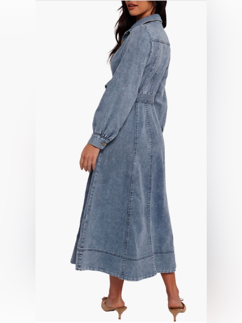 Petal & Pup Emberly Three-Quarter Sleeve Stretch Denim Maxi Dress - Picture 2 of 8